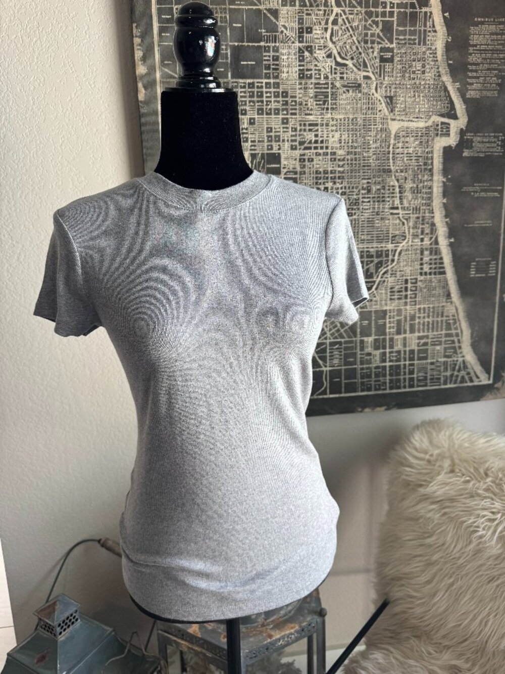 Size S - A. New Day Grey Ribbed Fitted Tee
